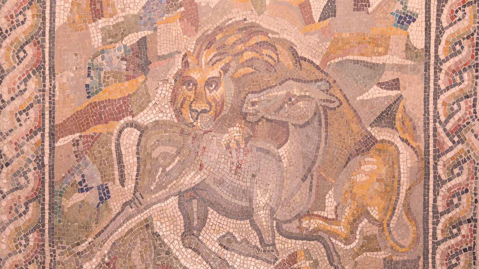 Ancient tessellated mosaic floor panel