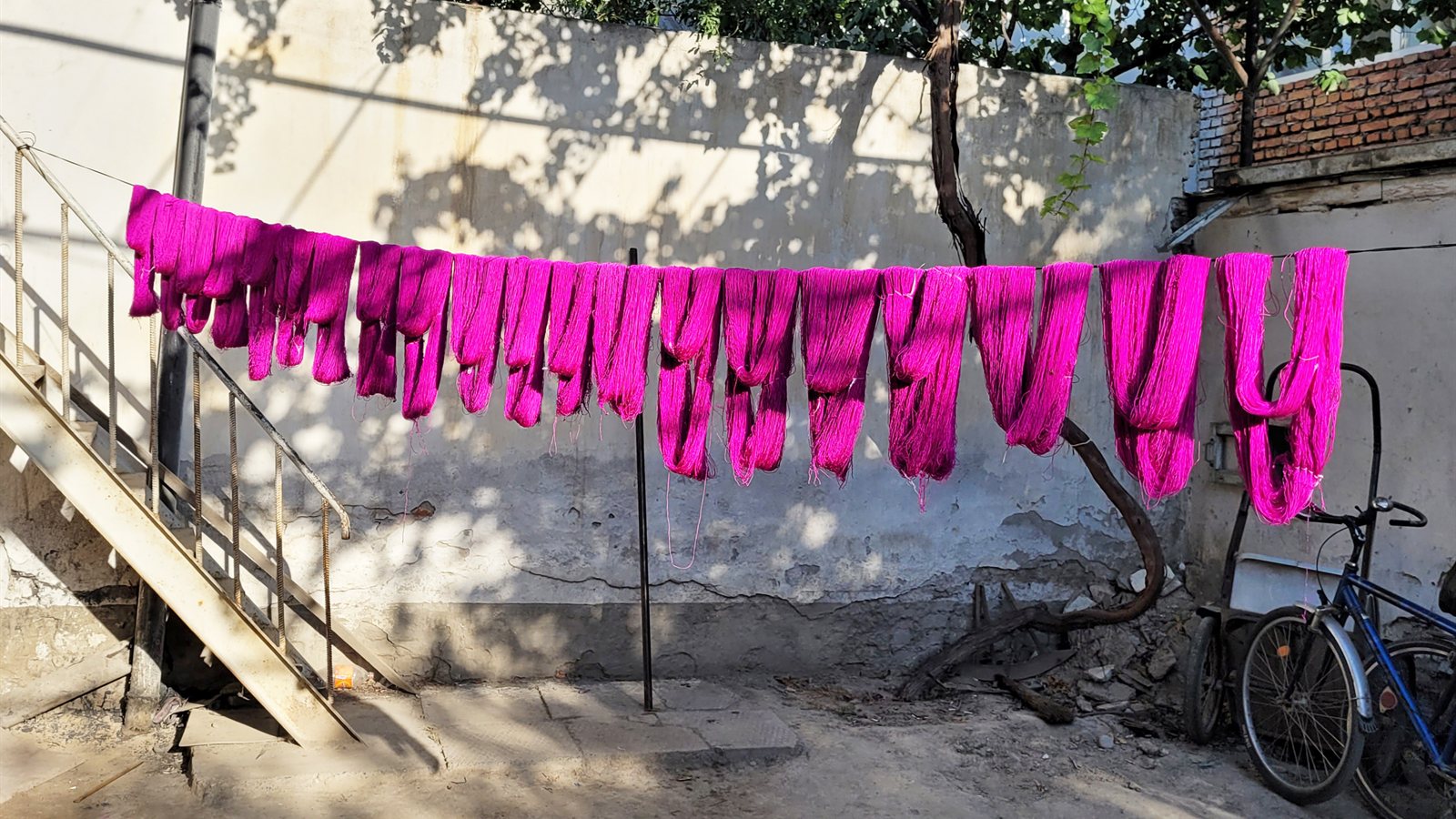 Silk being handled in a traditional mill