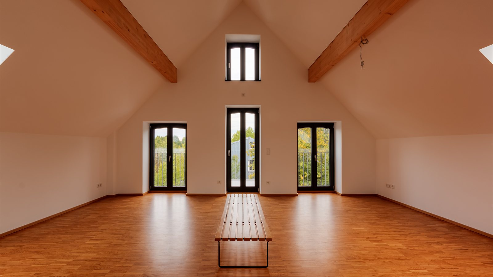 Converted brick building with tall windows