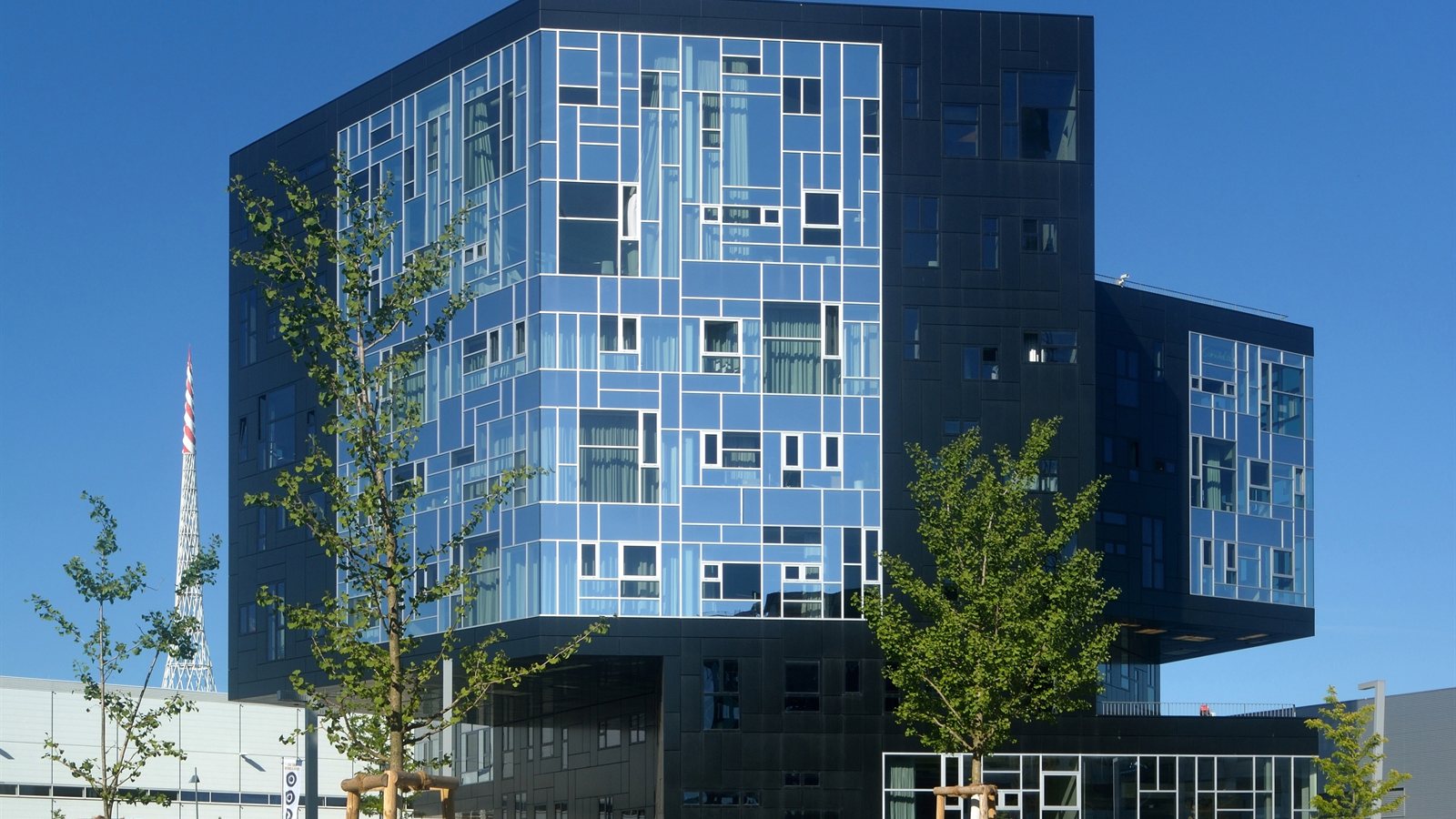 University campus building and courtyard