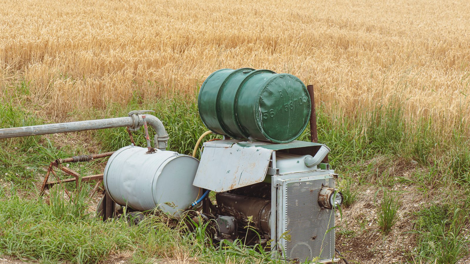 Irrigation pump installed beside a field