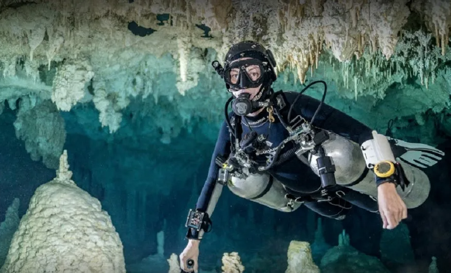 Specialized technical diving rental equipment arranged for expedition use