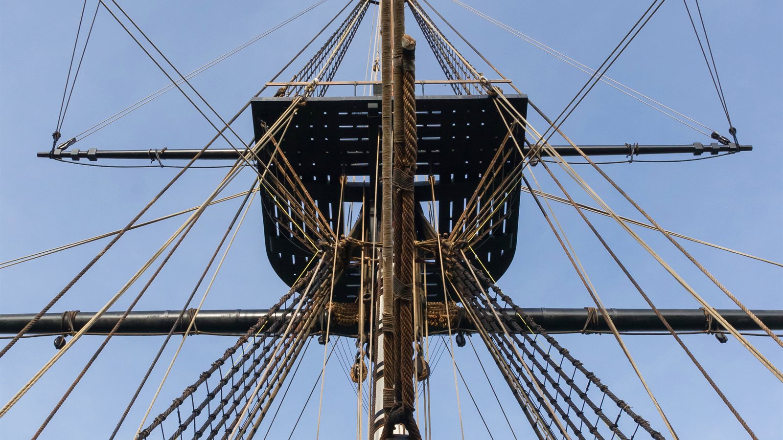Standing rigging and ratlines of a traditional tall ship