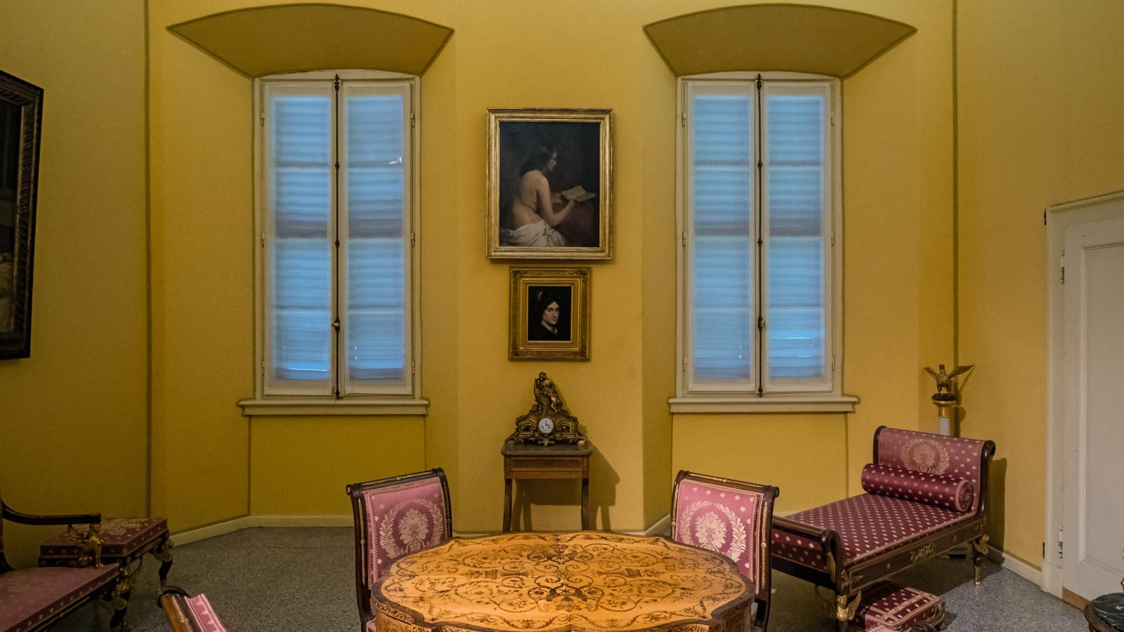 Frescoed interior room of a historic lakeside villa